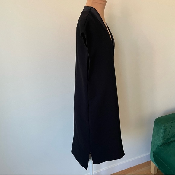 Vince Crepe Satin Trim Black Sleeveless High Low Shift Dress V3108-50564 EUC XS - Picture 5 of 11